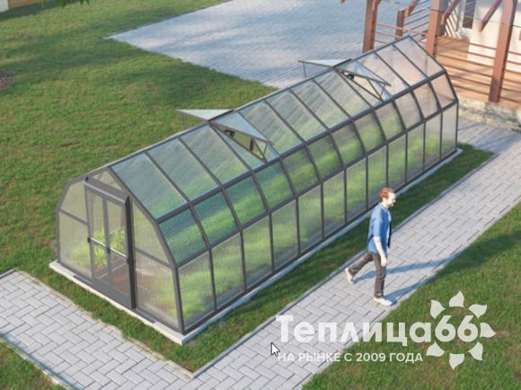 Теплица Рада Ладога из поликарбоната, 2.65х8 метров, графитовая